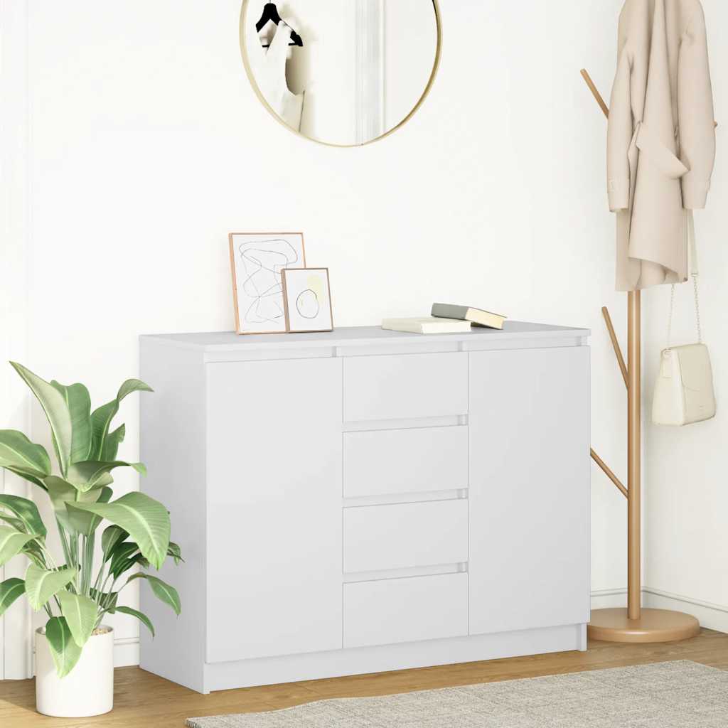 Skjenk med skuffer hvit 100,5x35x76 cm konstruert tre