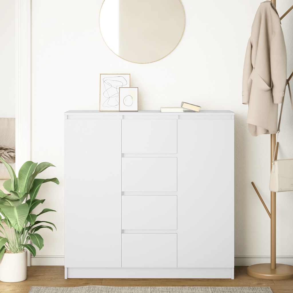 Skjenk med skuffer hvit 100,5x35x76 cm konstruert tre