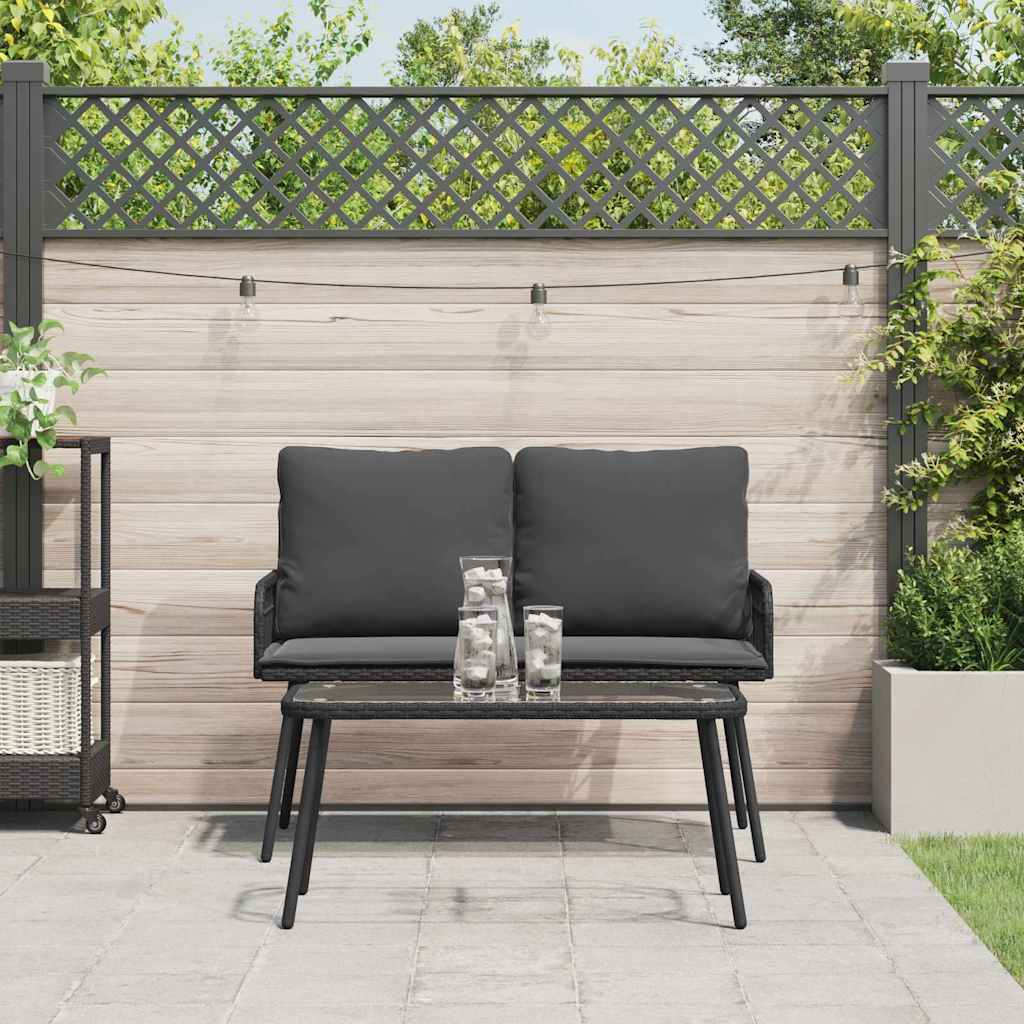 2 Delers Hage Spisestue Sett med Puter Svart Poly Rattan