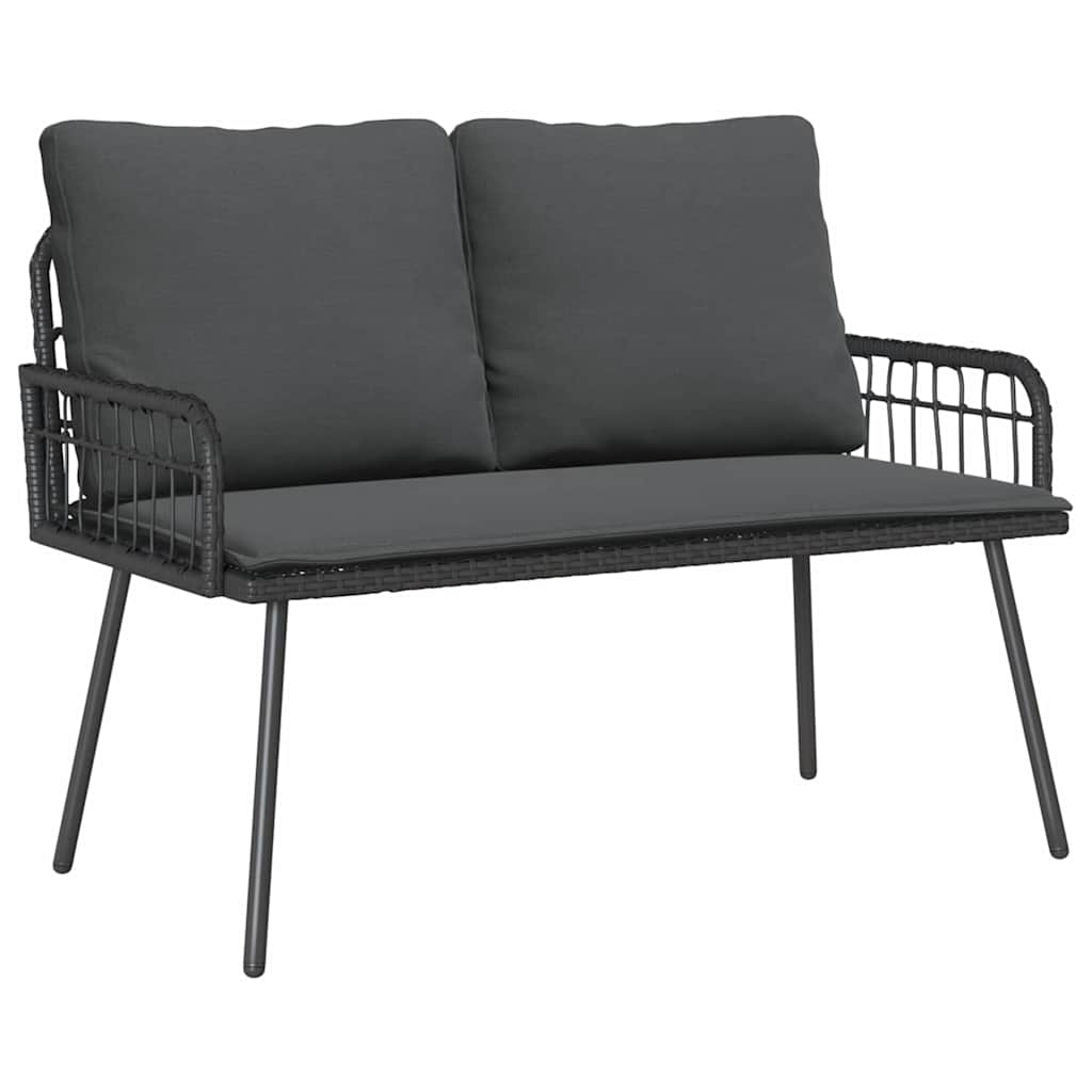 2 Delers Hage Spisestue Sett med Puter Svart Poly Rattan