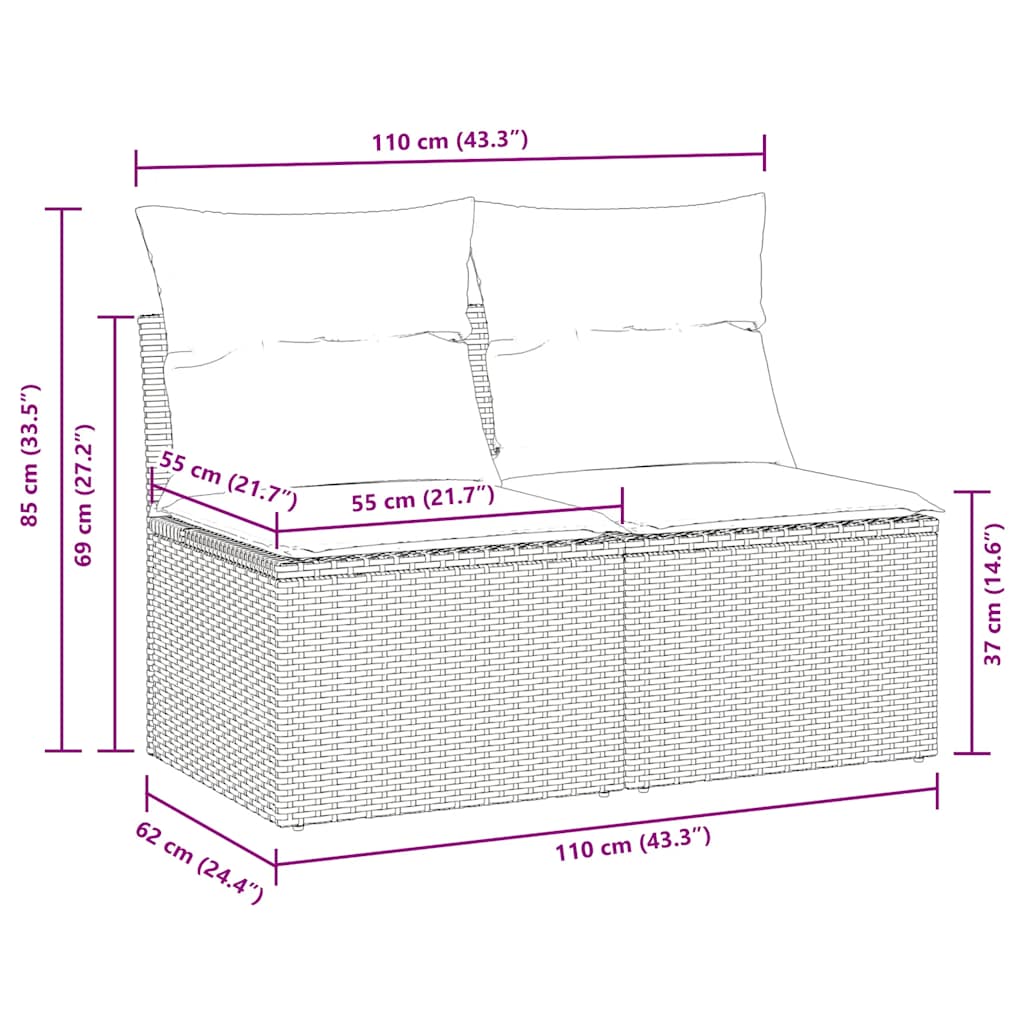 Hagesofaer med puter 2 deler beige polyrotting akasie