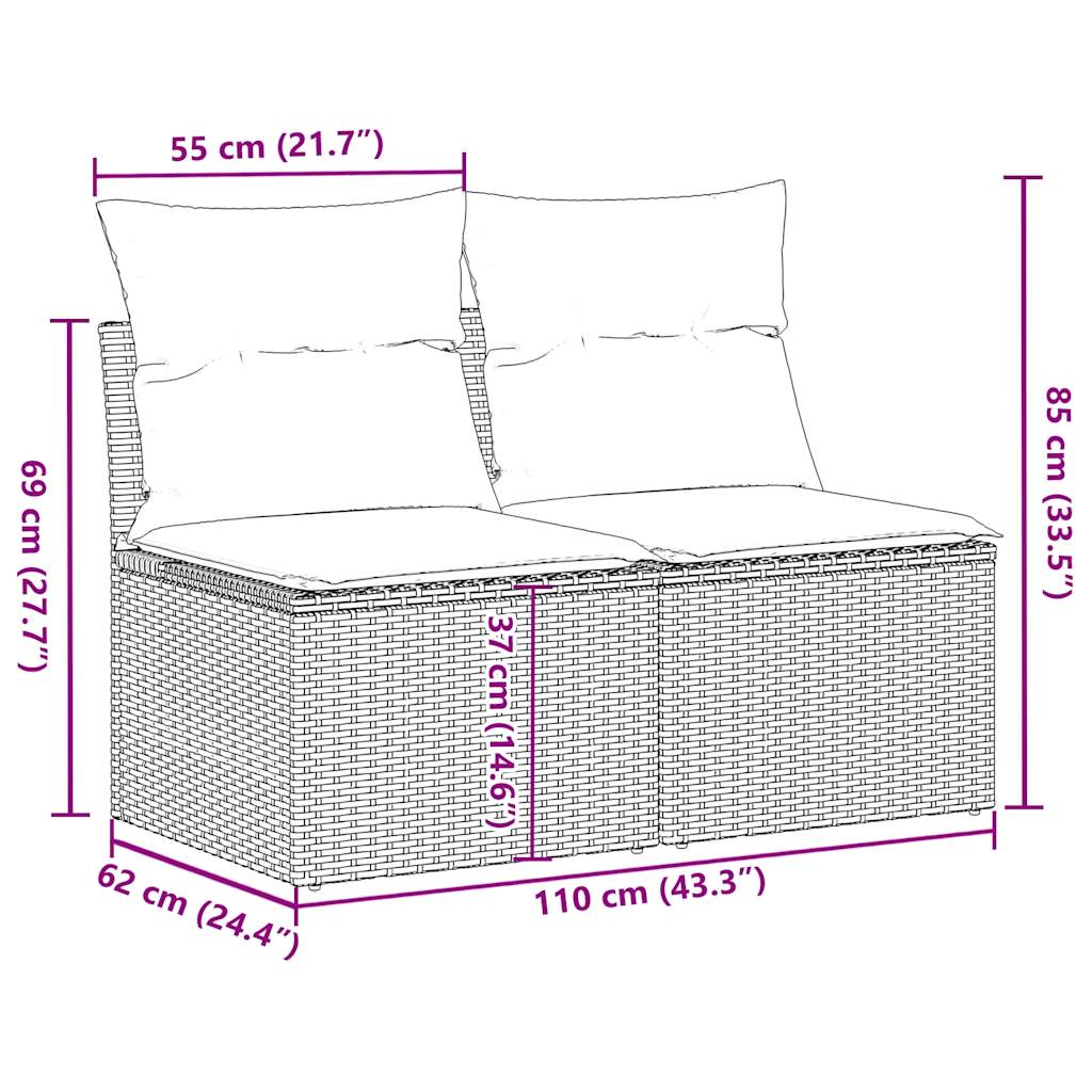 Hagesofaer med puter 2 deler beige polyrotting akasie