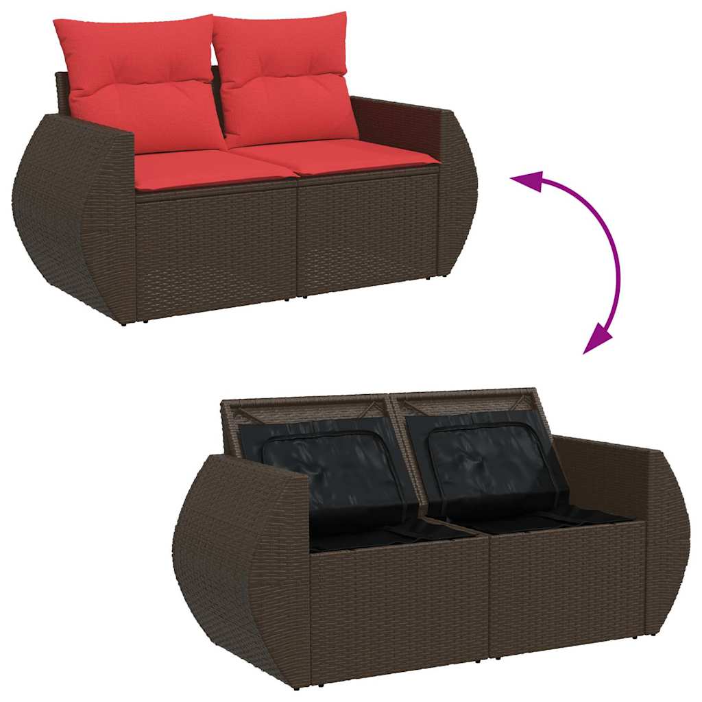 Hagesofaer med puter 6 deler brun polyrotting akasie