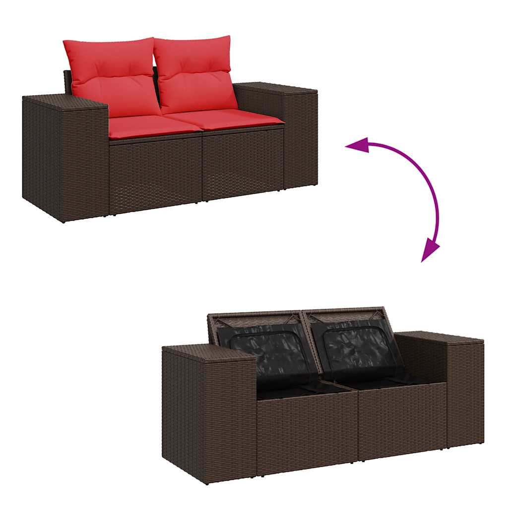 Hagesofaer med puter 6 deler brun polyrotting akasie