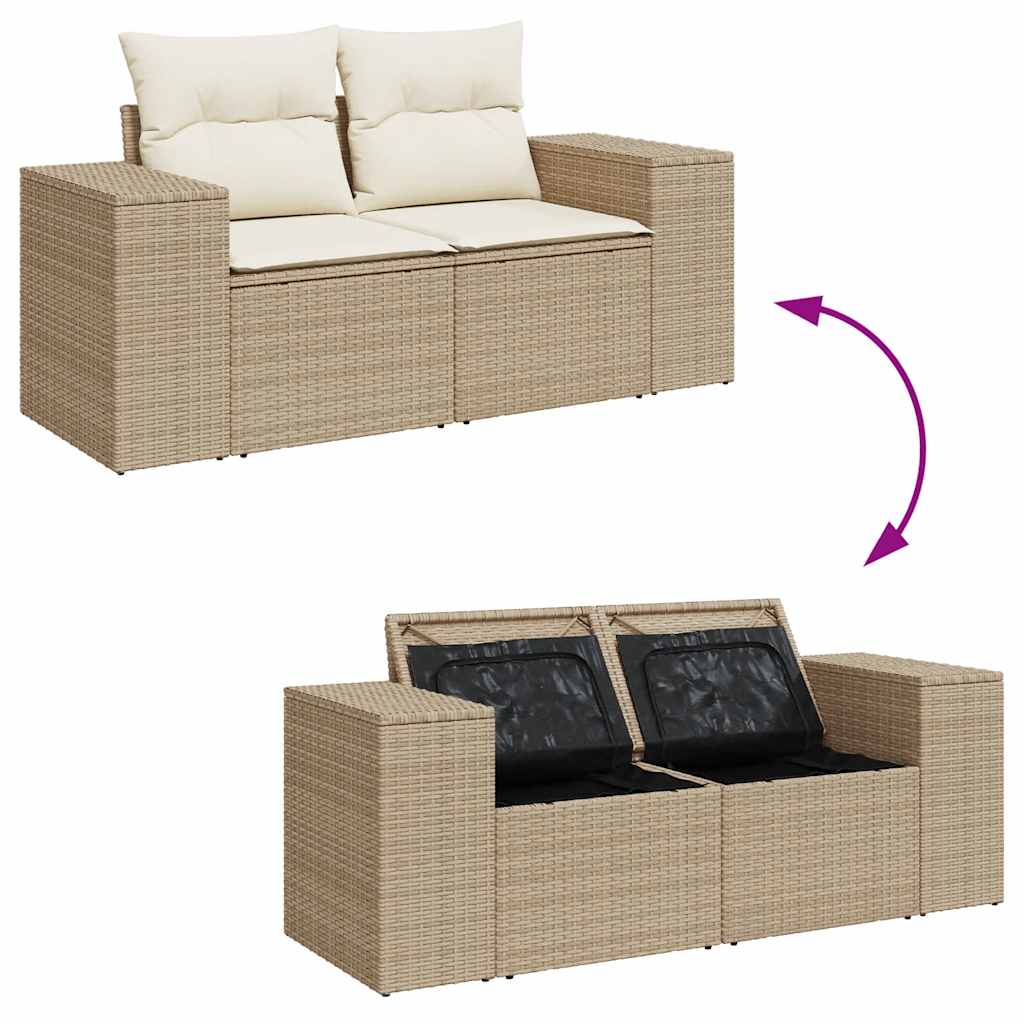 Hagesofaer med puter 10 deler beige polyrotting akasie
