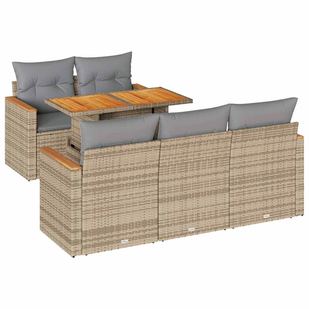 Hagesofaer med puter 6 deler beige polyrotting akasie