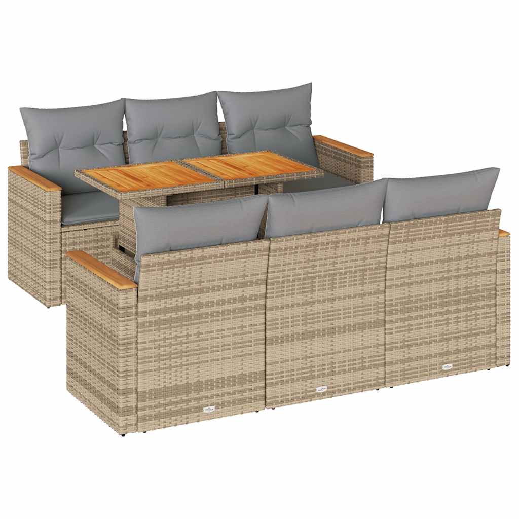 Hagesofaer med puter 7 deler beige polyrotting akasie