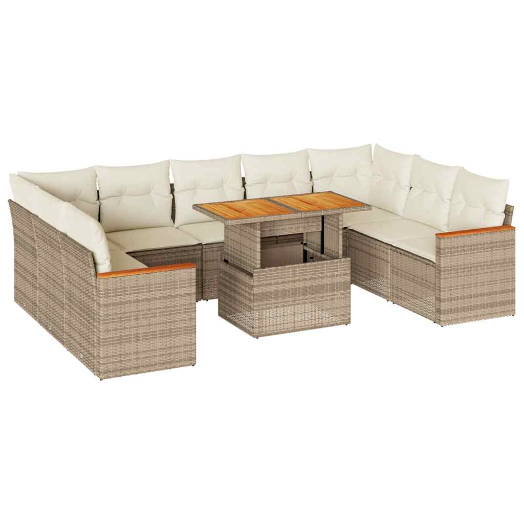 Hagesofaer med puter 10 deler beige polyrotting akasie