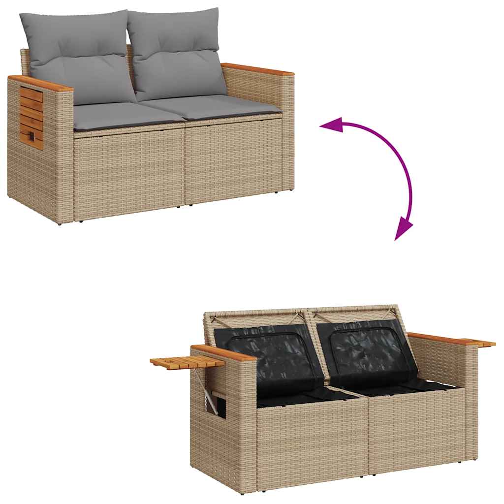 Hagesofaer med puter 5 deler beige polyrotting akasie