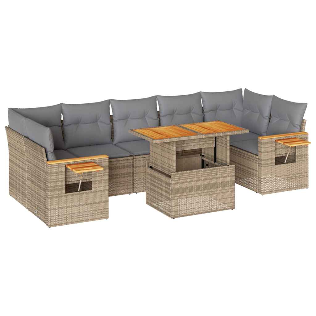 Hagesofaer med puter 8 deler beige polyrotting akasie