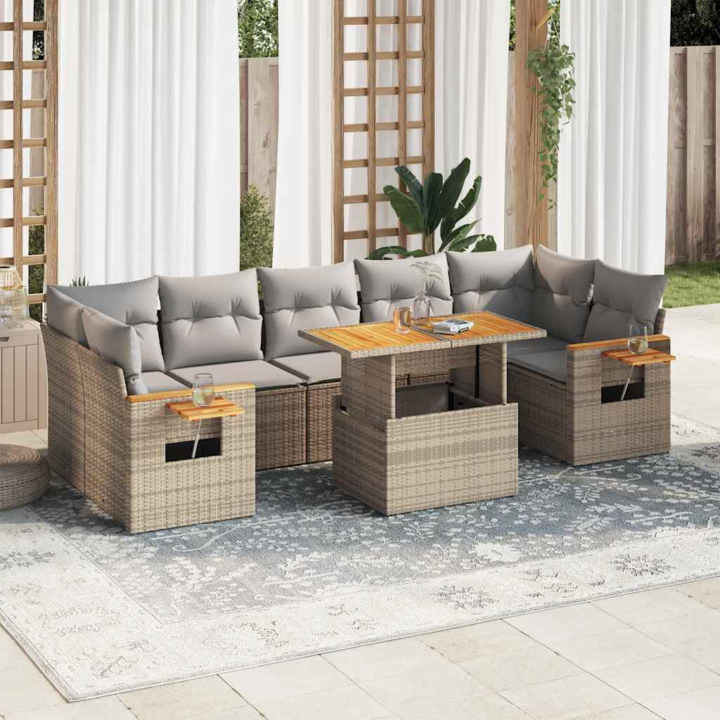 Hagesofaer med puter 8 deler beige polyrotting akasie