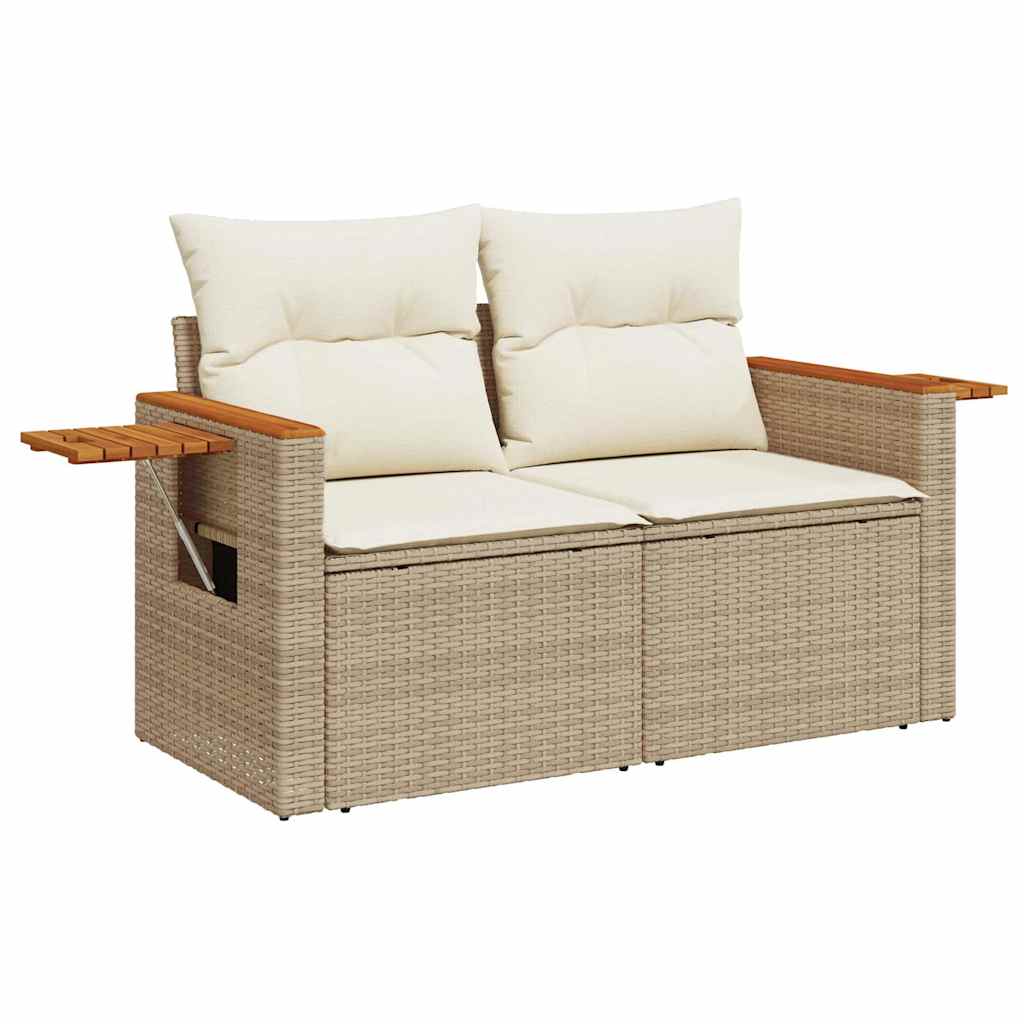 Hagesofaer med puter 9 deler beige polyrotting akasie