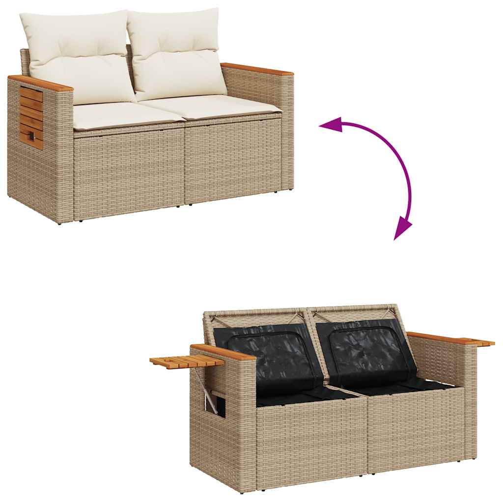 Hagesofaer med puter 9 deler beige polyrotting akasie