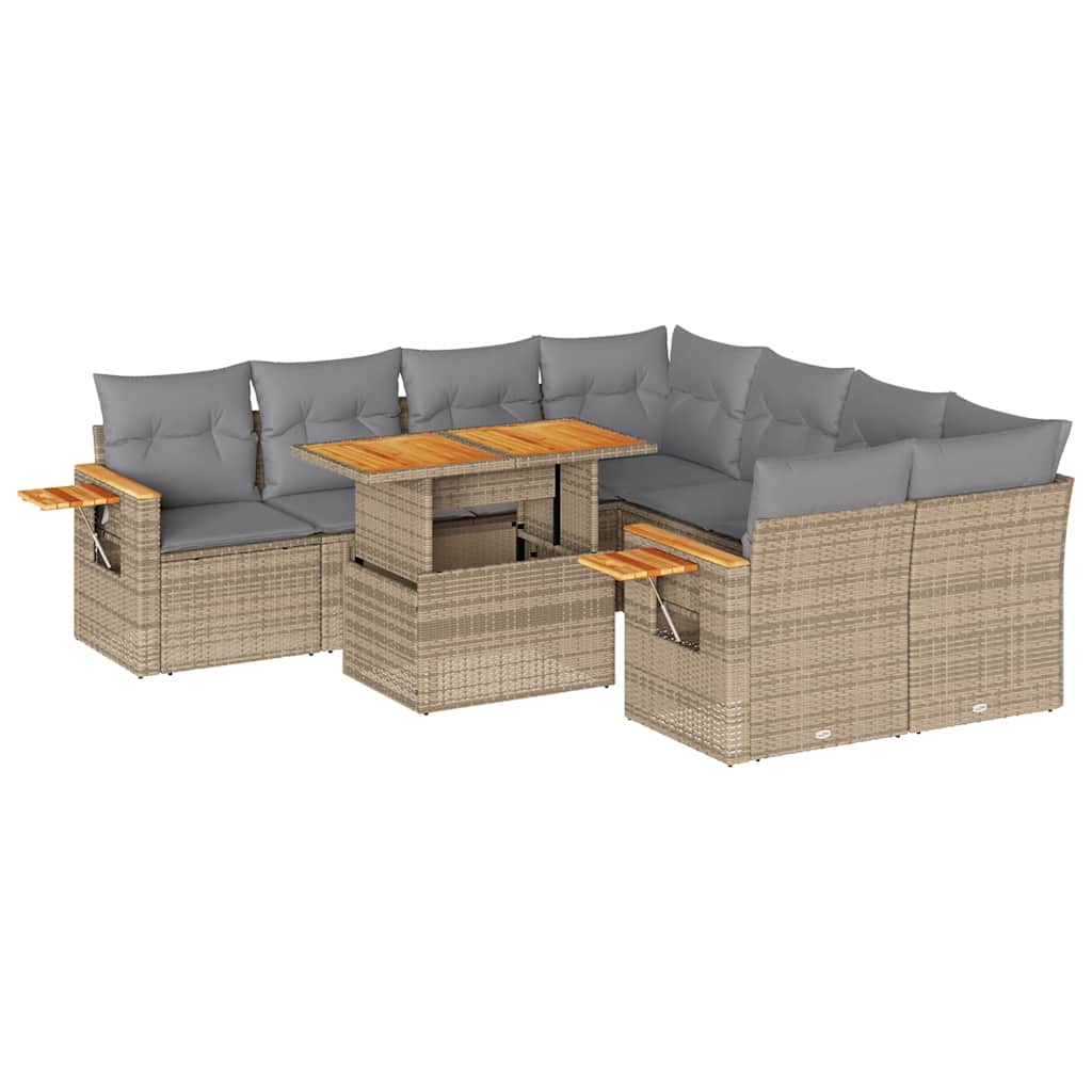 Hagesofaer med puter 9 deler beige polyrotting akasie