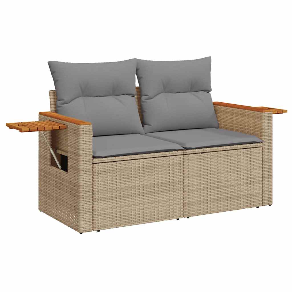 Hagesofaer med puter 9 deler beige polyrotting akasie
