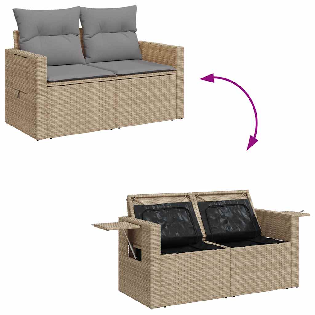 Hagesofaer med puter 6 deler beige polyrotting akasie