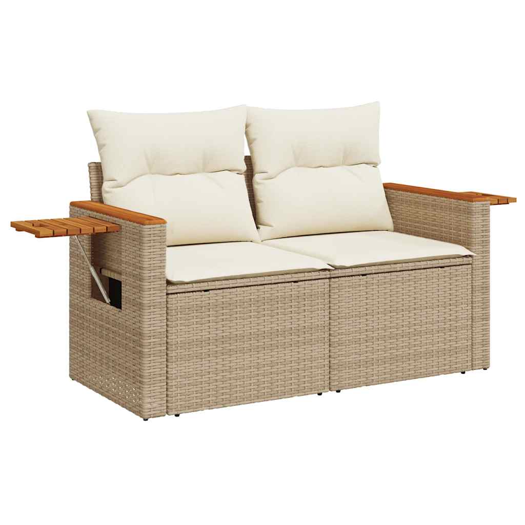 Hagesofaer med puter 9 deler beige polyrotting akasie