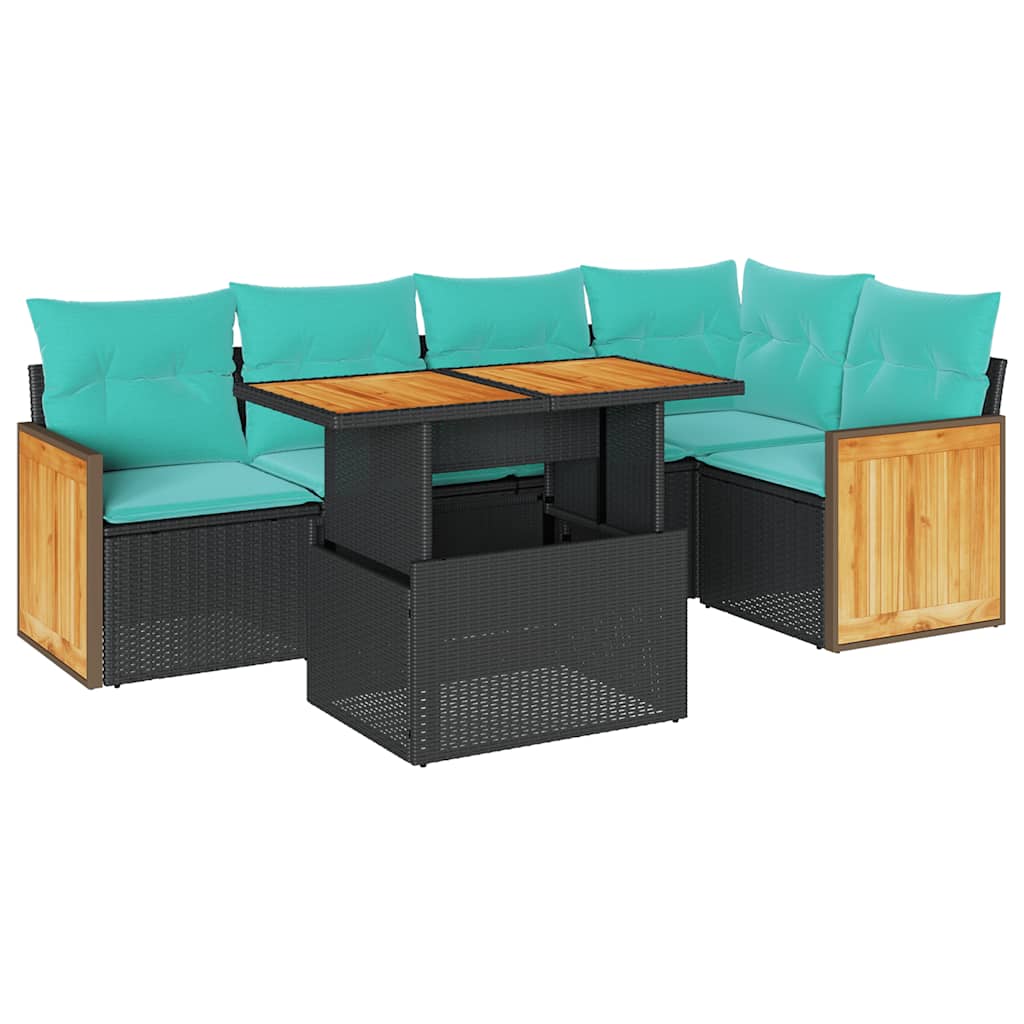 Hagesofaer med puter 6 deler svart polyrotting akasie