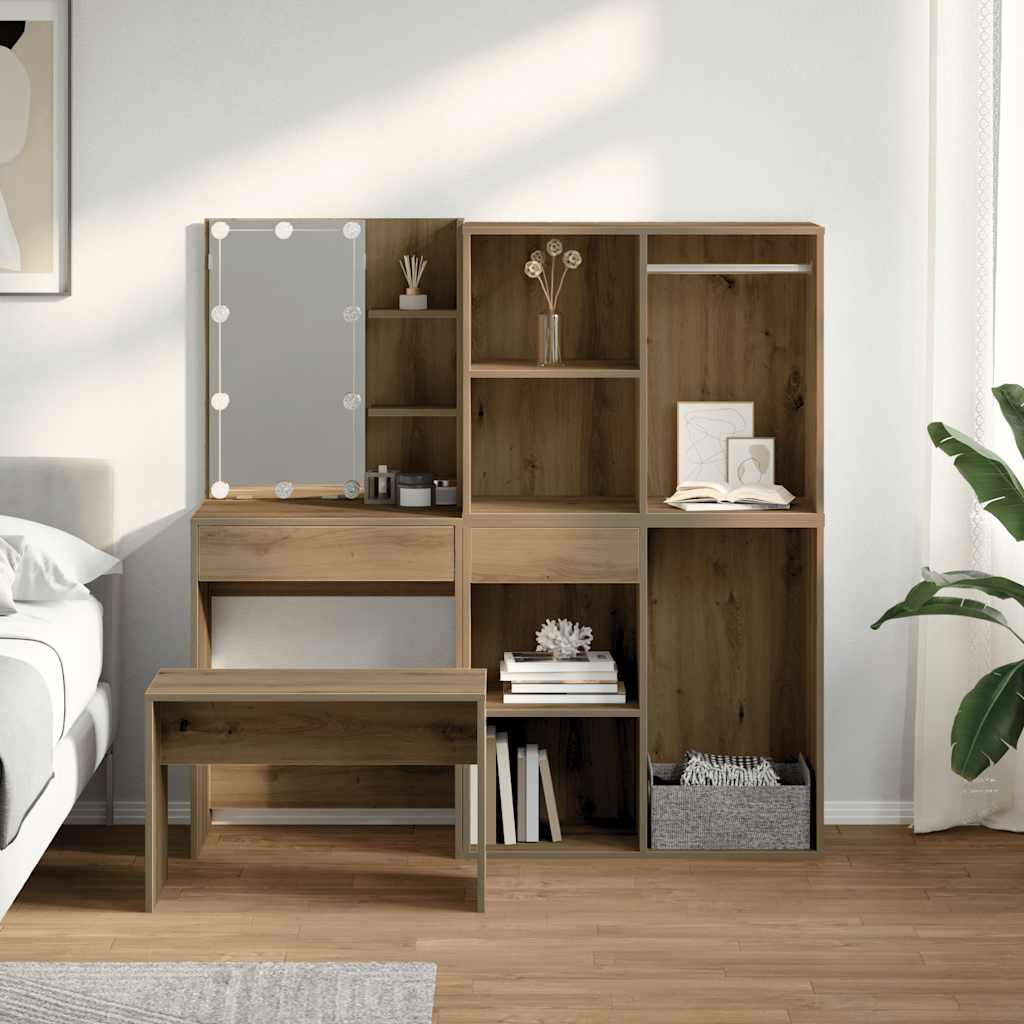 Sminkebordsett med LED artisan eik konstruert tre