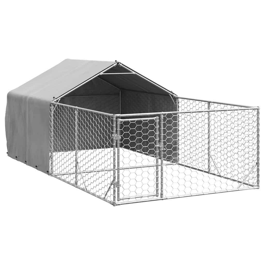 Utendørs hundekennel med løpegård 4x2x1,5 m galvanisert stål