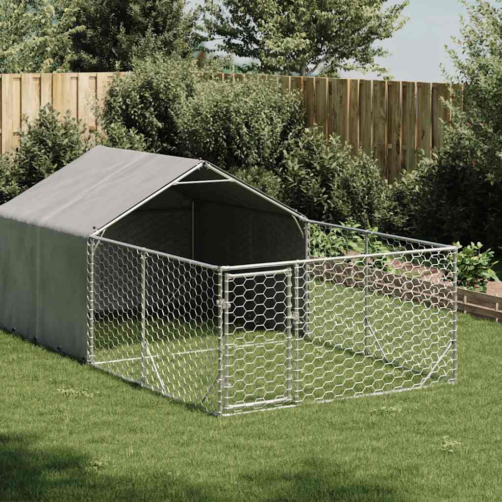 Utendørs hundekennel med løpegård 4x2x1,5 m galvanisert stål