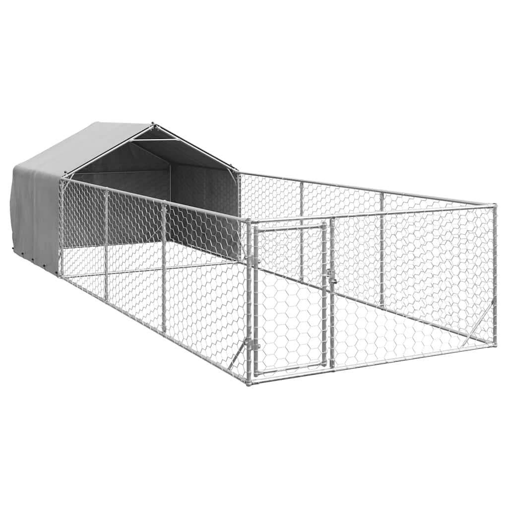 Utendørs hundekennel med løpegård 7x2x1,5 m galvanisert stål
