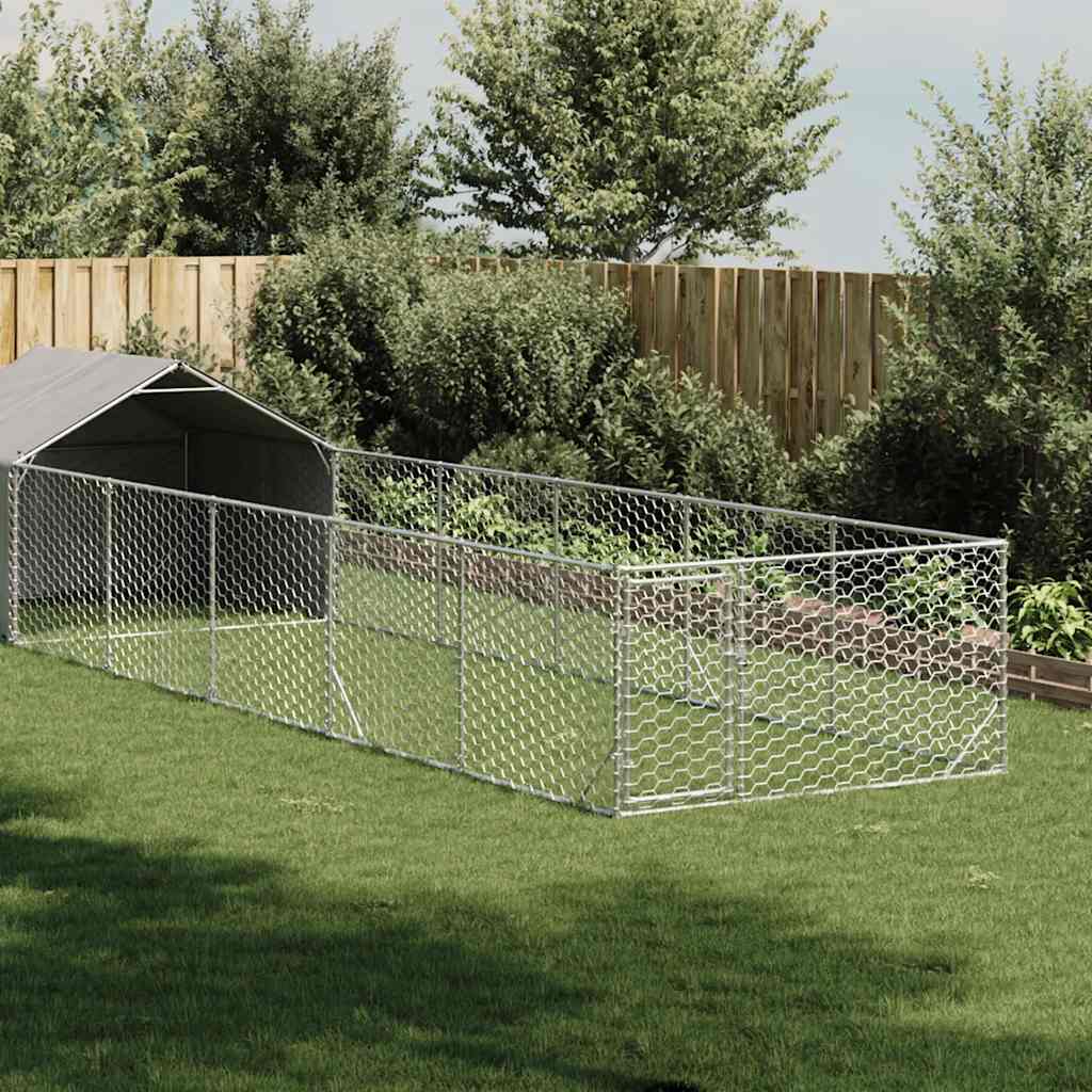 Utendørs hundekennel med løpegård 8x2x1,5 m galvanisert stål