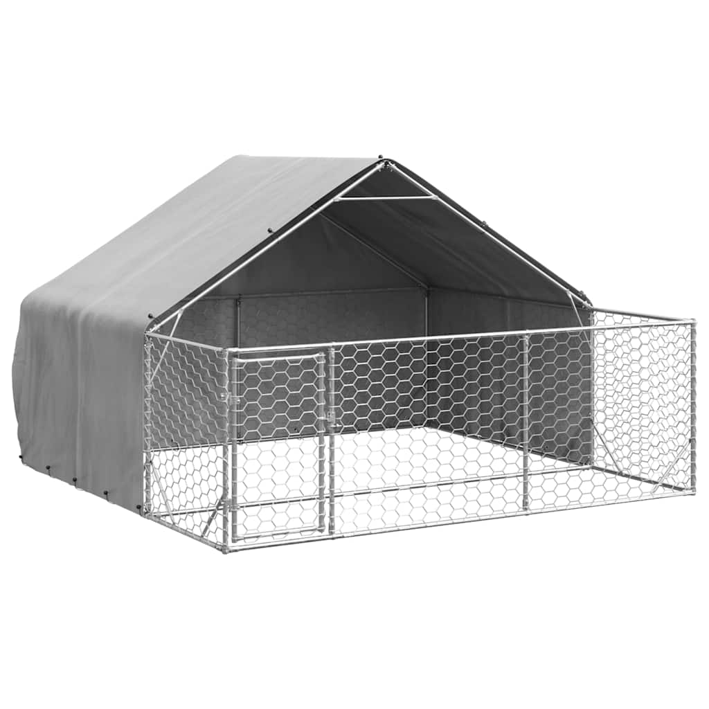 Utendørs hundekennel med løpegård 3x3x1,9 m galvanisert stål