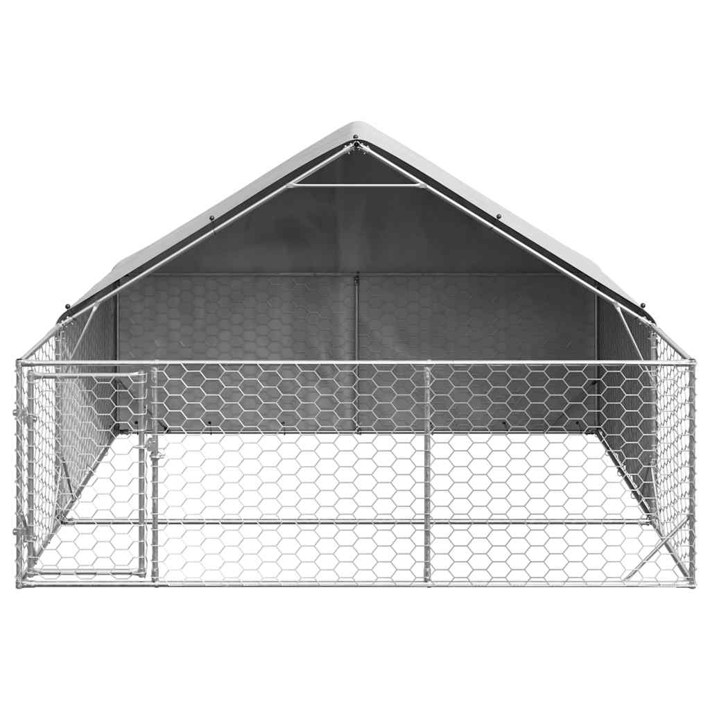 Utendørs hundekennel med løpegård 3x3x1,9 m galvanisert stål