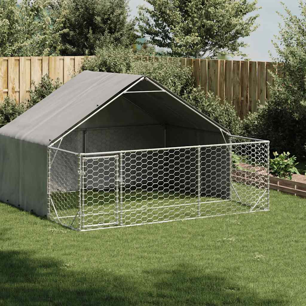 Utendørs hundekennel med løpegård 3x3x1,9 m galvanisert stål