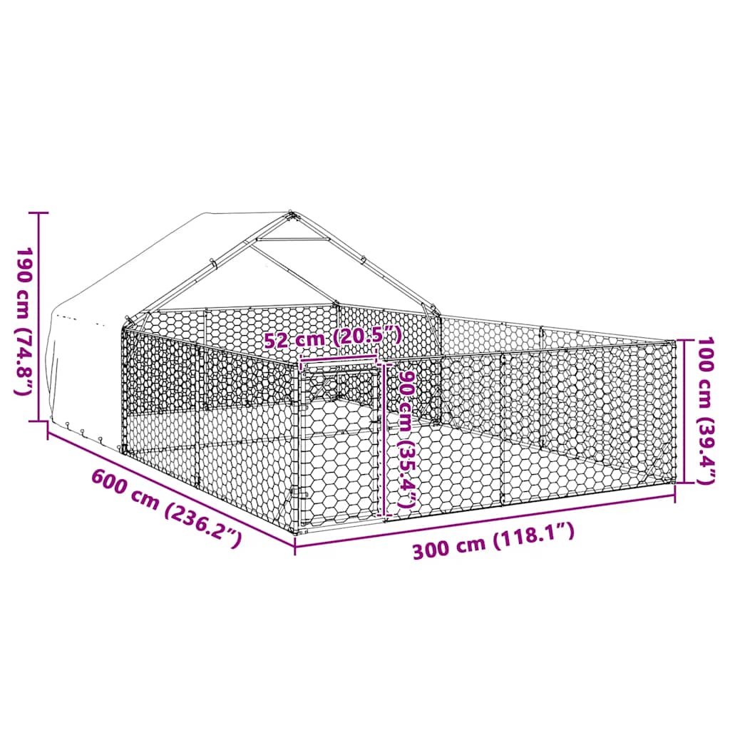 Utendørs hundekennel med løpegård 6x3x1,9 m galvanisert stål
