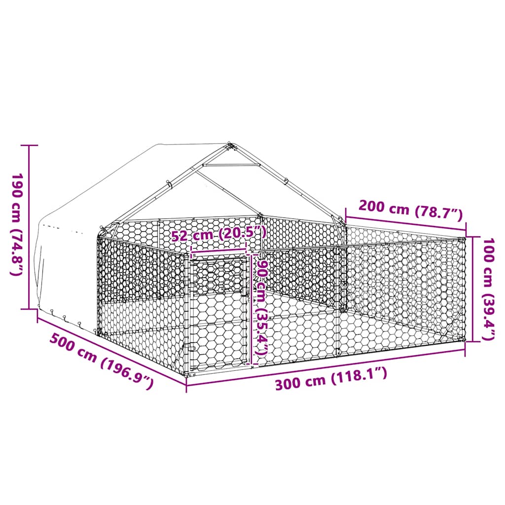 Utendørs hundekennel med løpegård 5x3x1,9 m galvanisert stål