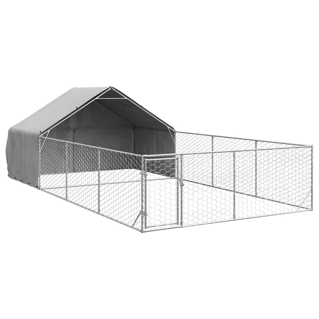 Utendørs hundekennel med løpegård 7x3x1,9 m galvanisert stål
