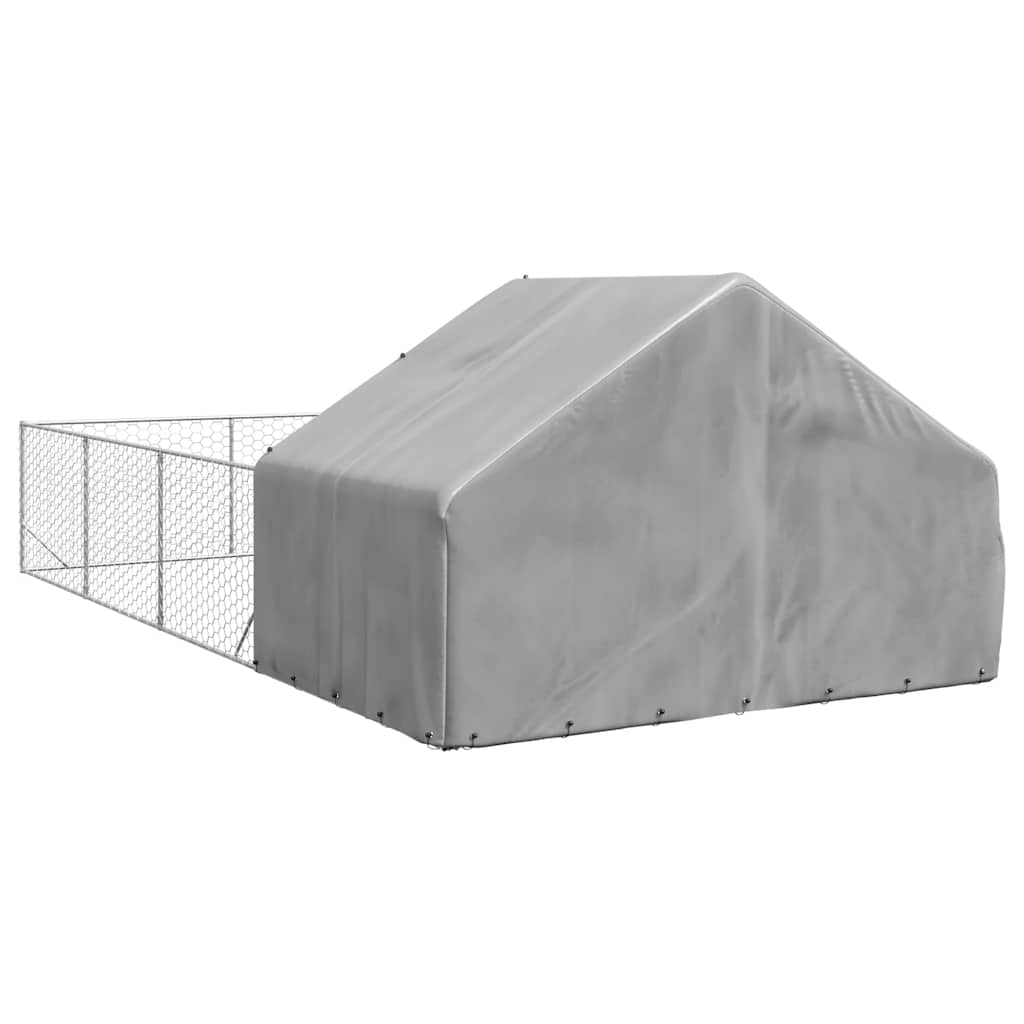 Utendørs hundekennel med løpegård 7x3x1,9 m galvanisert stål