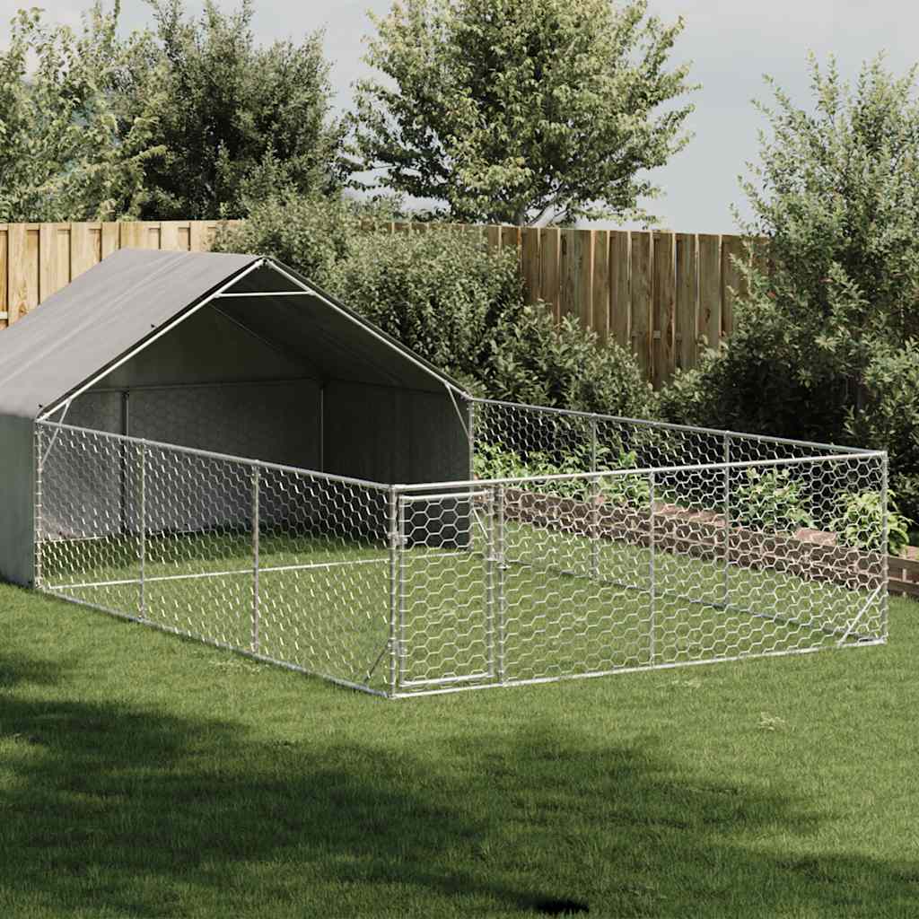 Utendørs hundekennel med løpegård 7x3x1,9 m galvanisert stål