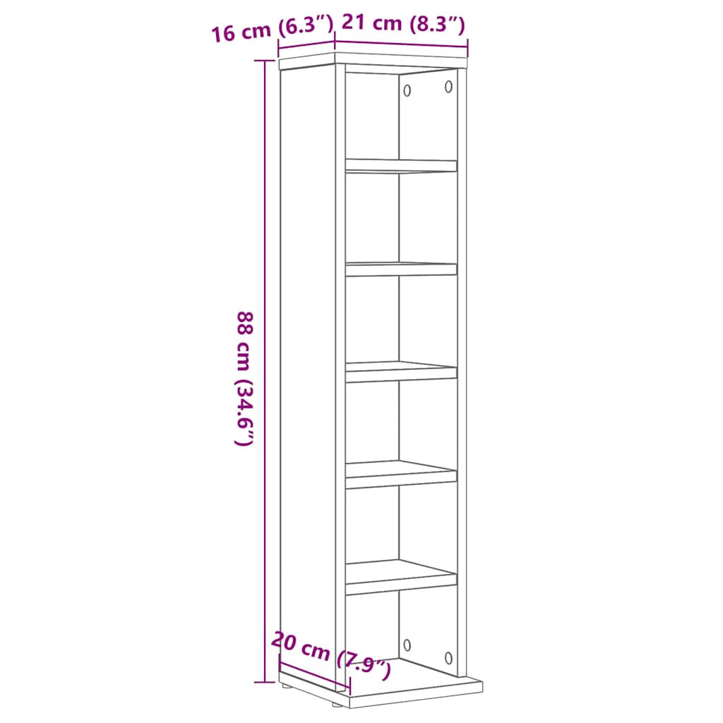CD-skap svart eik 21x20x88 cm konstruert tre