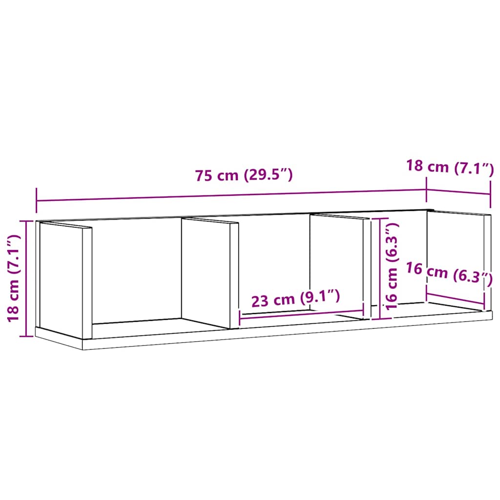 CD-vegghylle i svart eik, 75x18x18 cm, laget av tre
