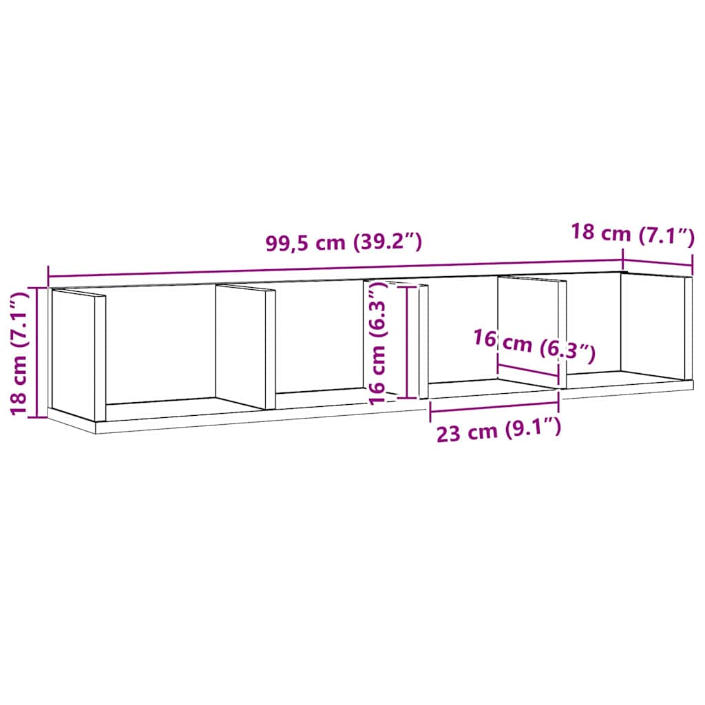 CD Vegghylle Svart Eik 100x18x18 cm Konstruert Tre
