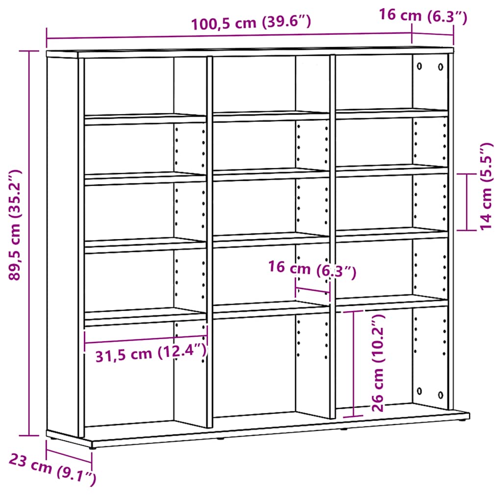 CD-skap svart eik 100,5x23x89,5 cm konstruert tre