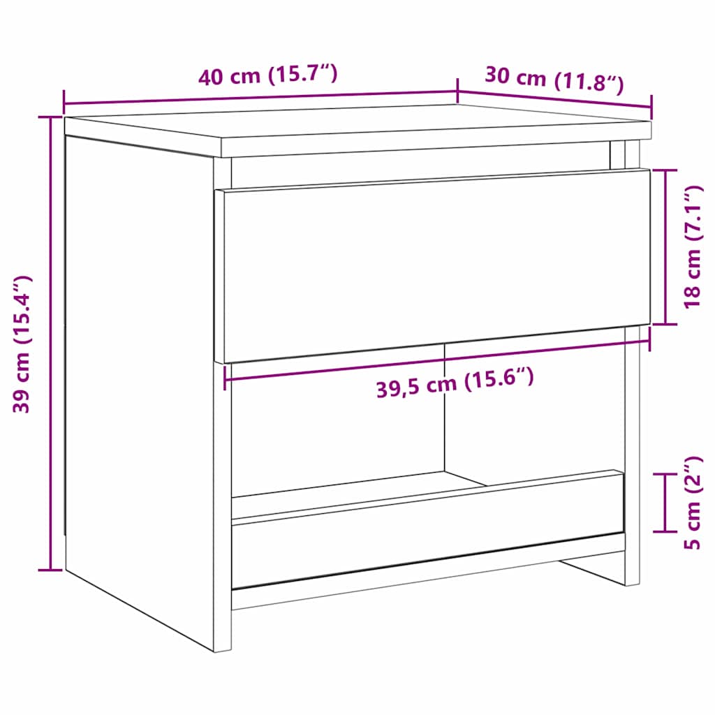 Nattbordskap med skuff Svart Eik 40 x 30 x 39 cm Konstruert tre