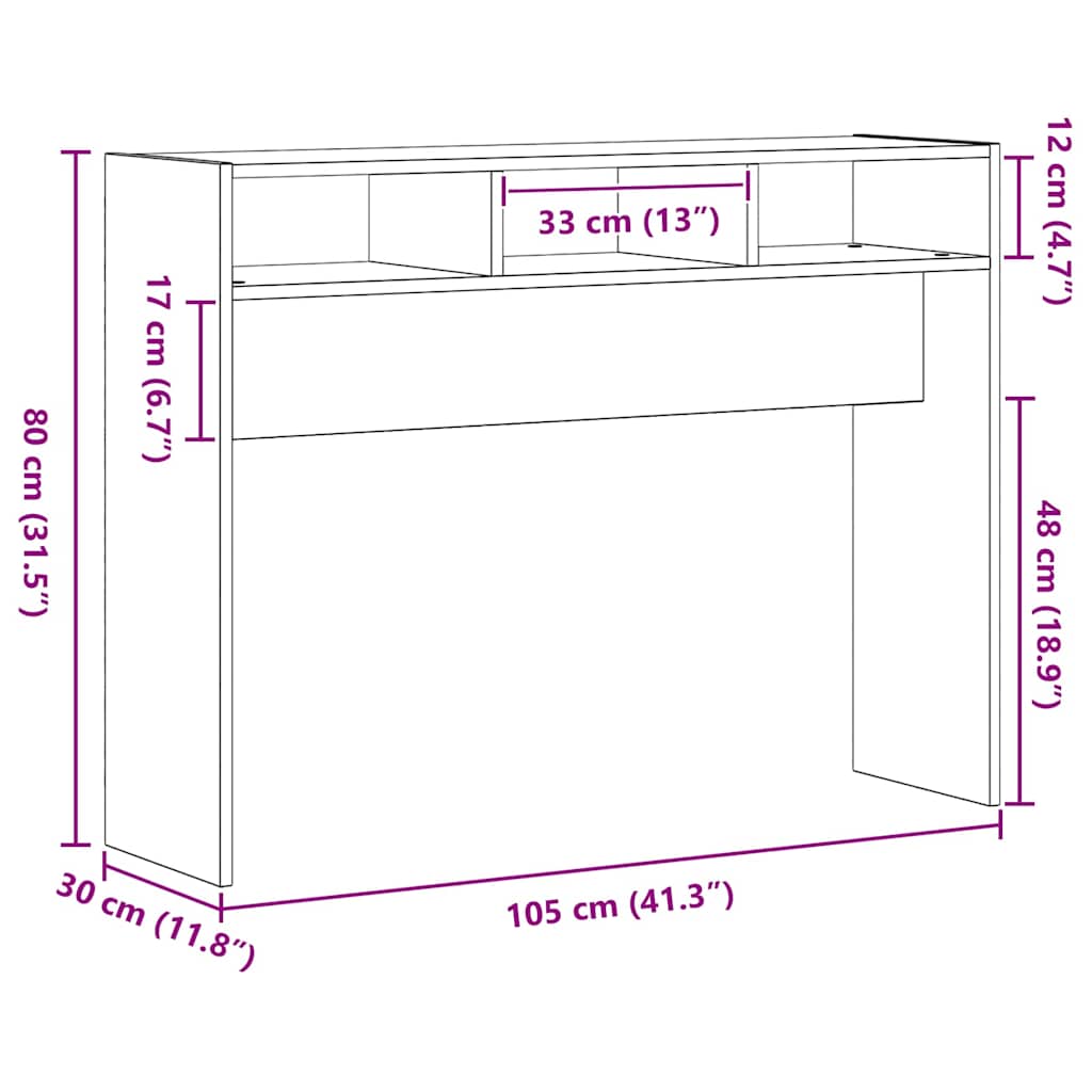 Konsollbord Svart Eik 105x30x80 cm Ingeniørtre