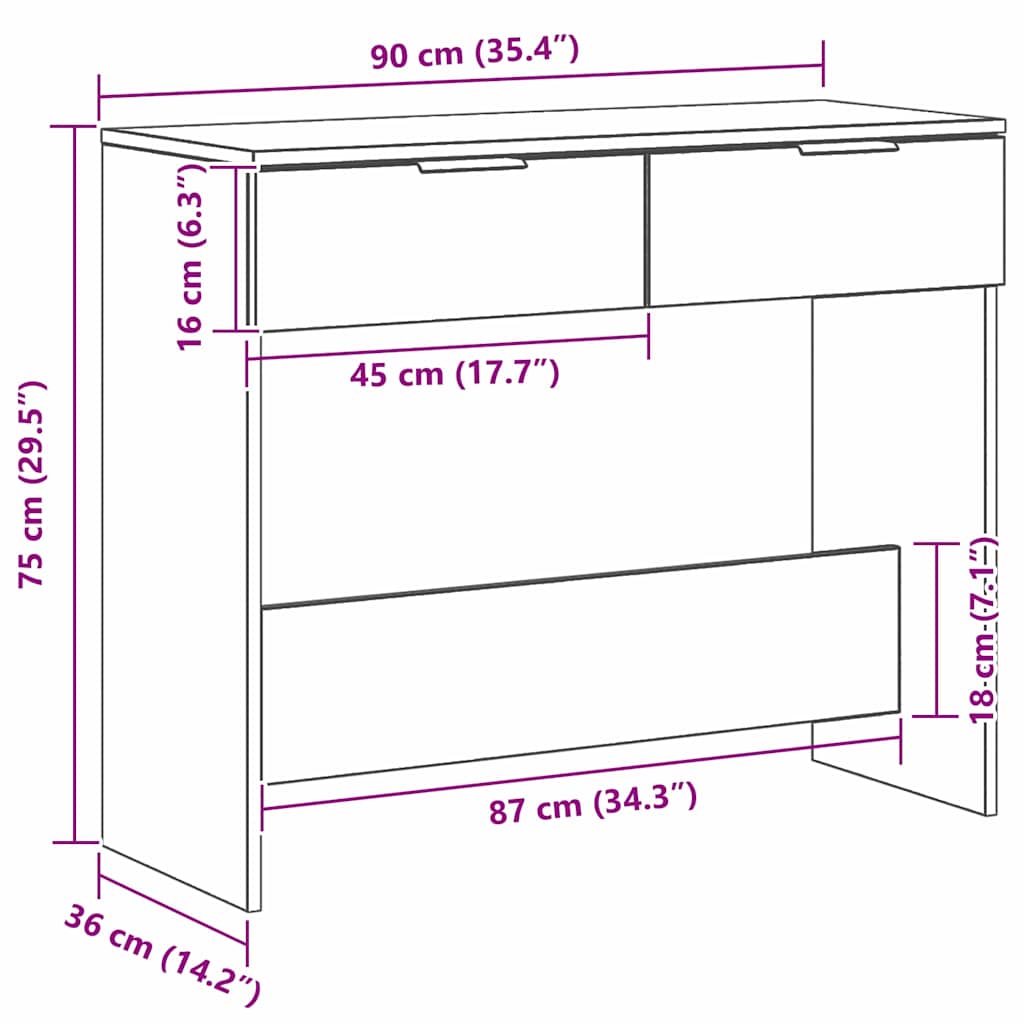 Konsollbord Svart Eik 90x36x75 cm Konstruert Tre