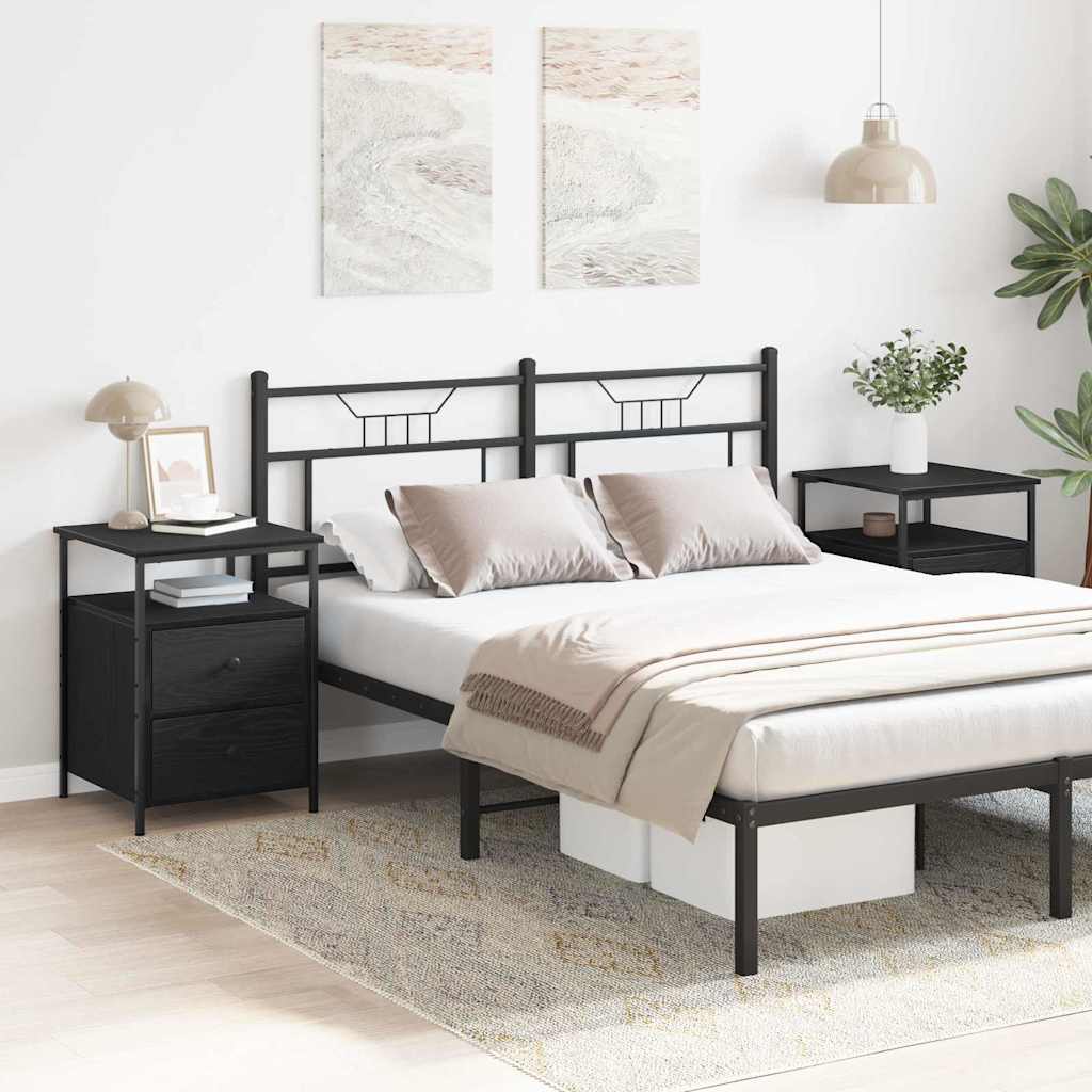 Nattbord 2 pcs Svart eik 44 x 45 x 60 cm Ingeniørtre og metall