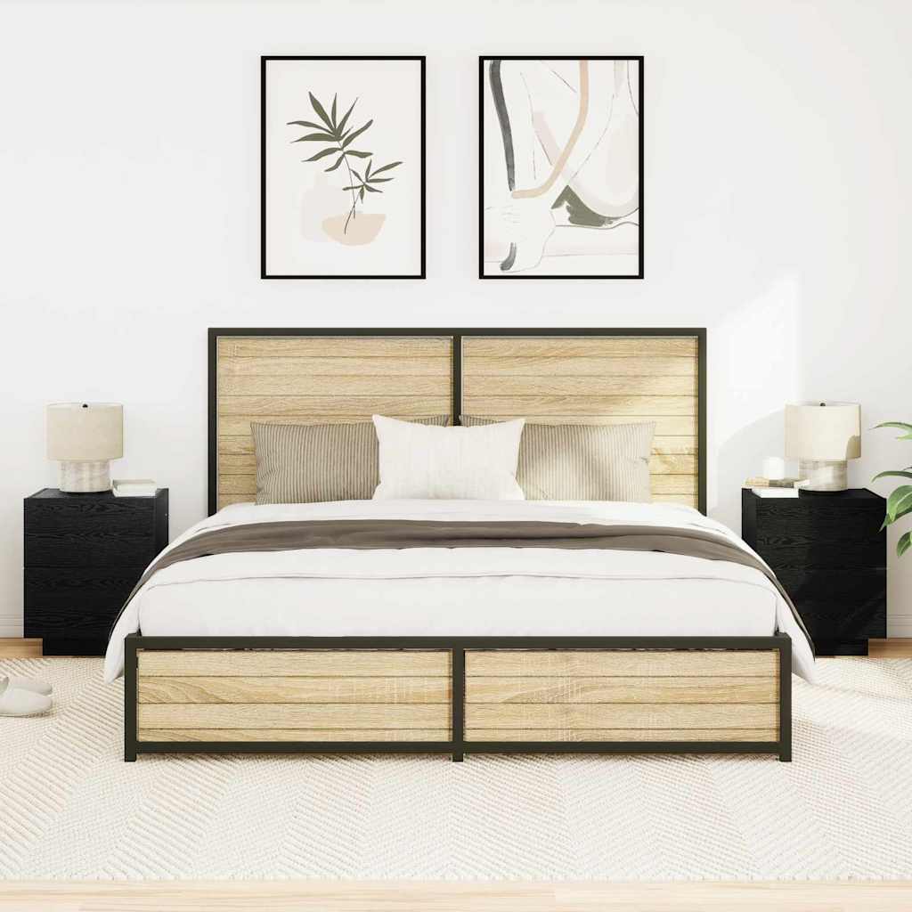 Nattbordskap med skuff med 2 pcs Svart Eik 45 x 40 x 55 cm