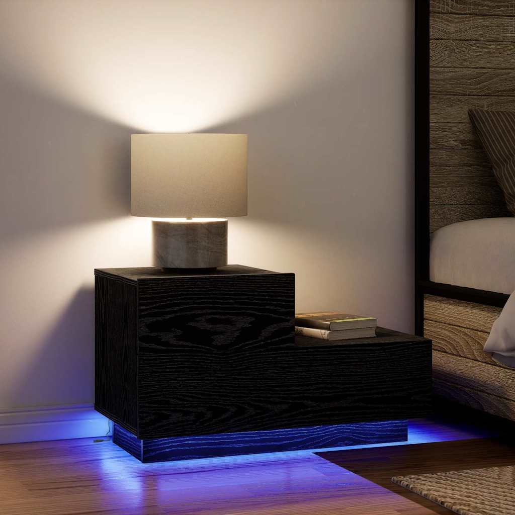 Nattbord med skuff Svart eik 70 x 36 x 40.5 cm Konstruert tre