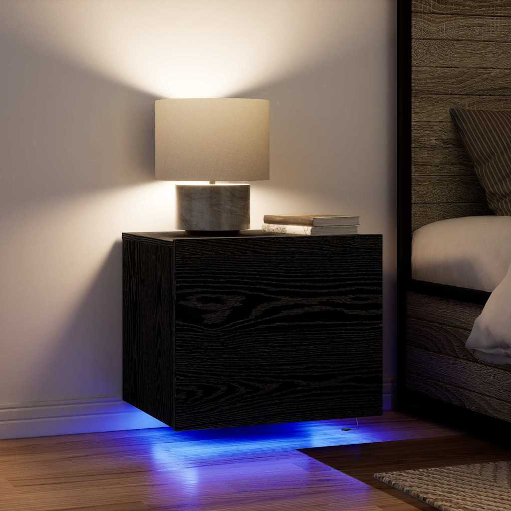 Vegghengt nattbord Svart eik 50 x 39 x 41 cm Konstruert tre