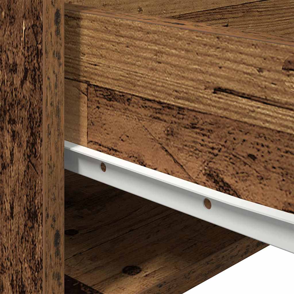 Vegghengt nattbord med skuff med LED -stripelys 2 pcs Gamle tre