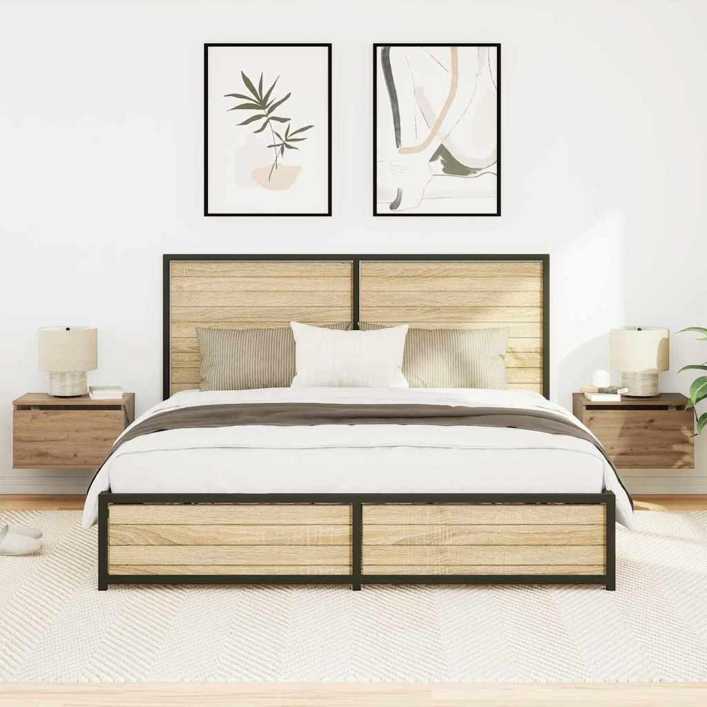 Vegghengt nattbord med skuff 2 pcs Artisan Eik 50 x 36 x 30 cm