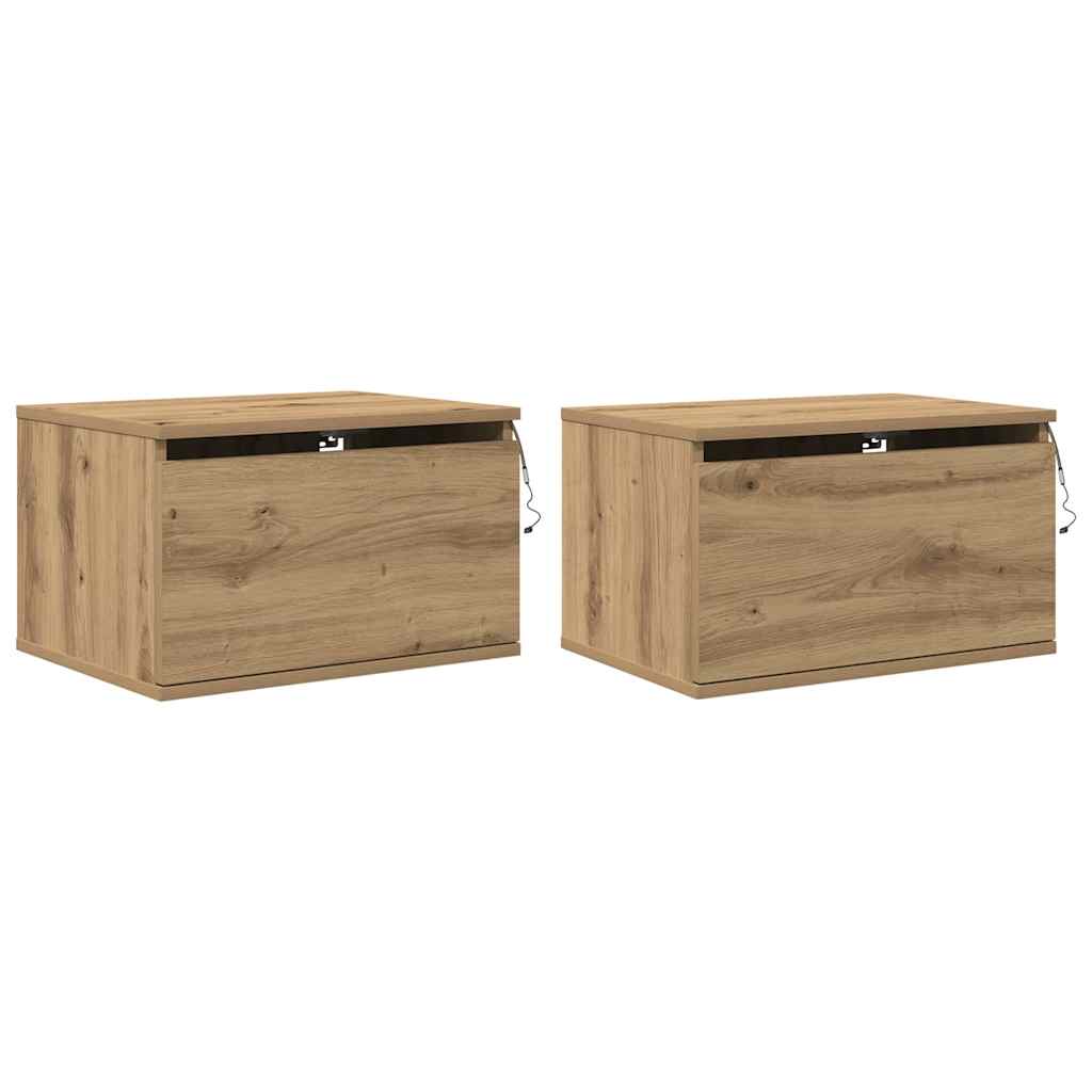 Vegghengt nattbord med skuff 2 pcs Artisan Eik 50 x 36 x 30 cm