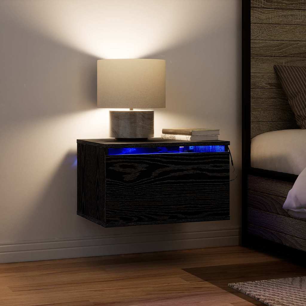 Vegghengt nattbord med skuff 2 pcs Svart Eik 50 x 36 x 30 cm